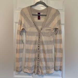 Free People Studded Button Up Cardigan Striped Size Medium Y2K Lightweight Top